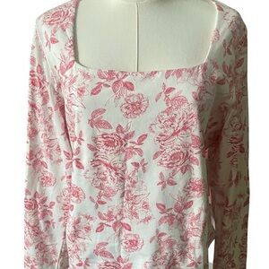 Leah Toile long sleeve top in pink and white, sz XL, NWT